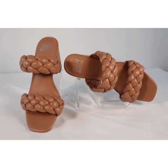 Madden NYC Braided Strap Tan Block Heel Sandals Comfortable & Stylish Size 8 - Picture 2 of 6
